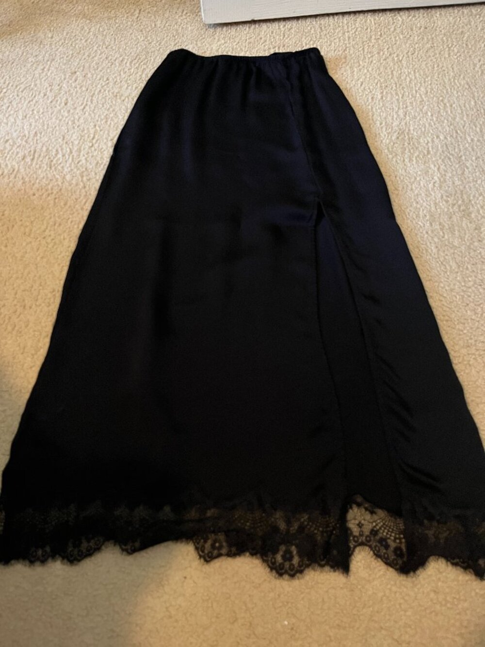 Aerie Satin Midi Slit Skirt Black Lace | Size S
